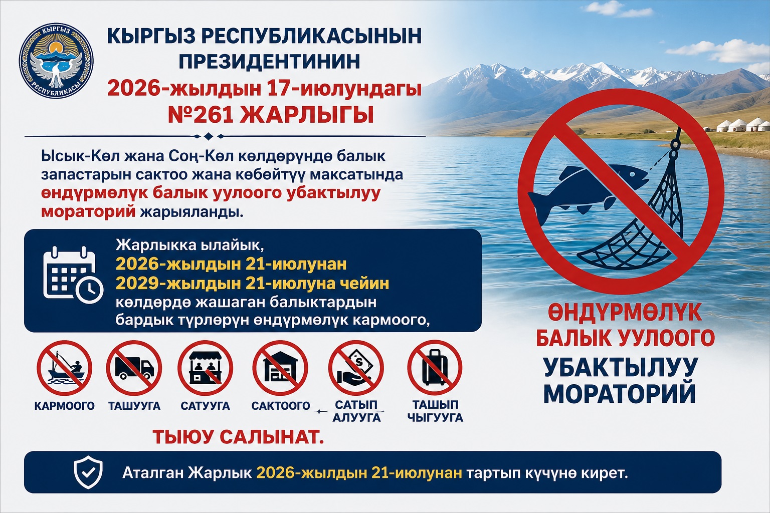 Иссык-Күл жана Сон-Күлдө балык уулоого убактылуу мораторий киргизилди